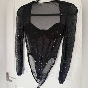 Chic Black Sheer Bodysuit with Sparkling Accents